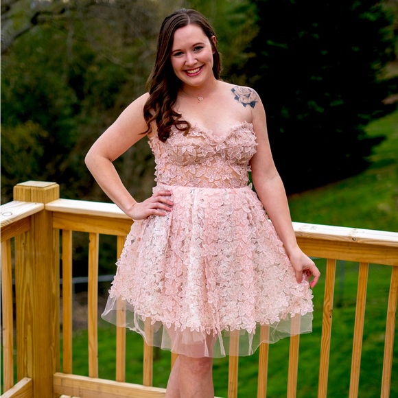 Giambattista Valli Paris H&M Womens 10 Pink Strapless Cocktail Floral Dress - Picture 3 of 8